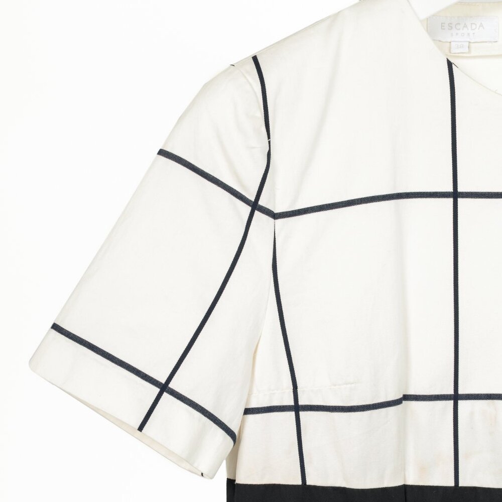 Escada Sport White Windowpane Cotton Flounce-Hem Dress - Picture 4 of 7